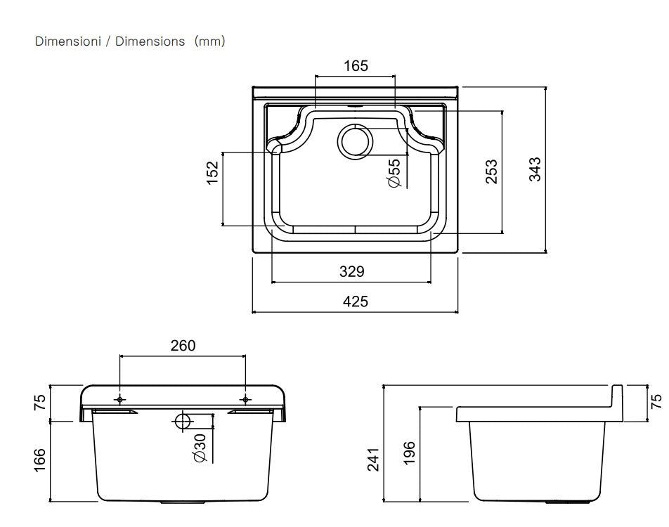 Mobile lavatoio compatto a 2 ante in kit  completo di pilozzo , modello Pancrazio 