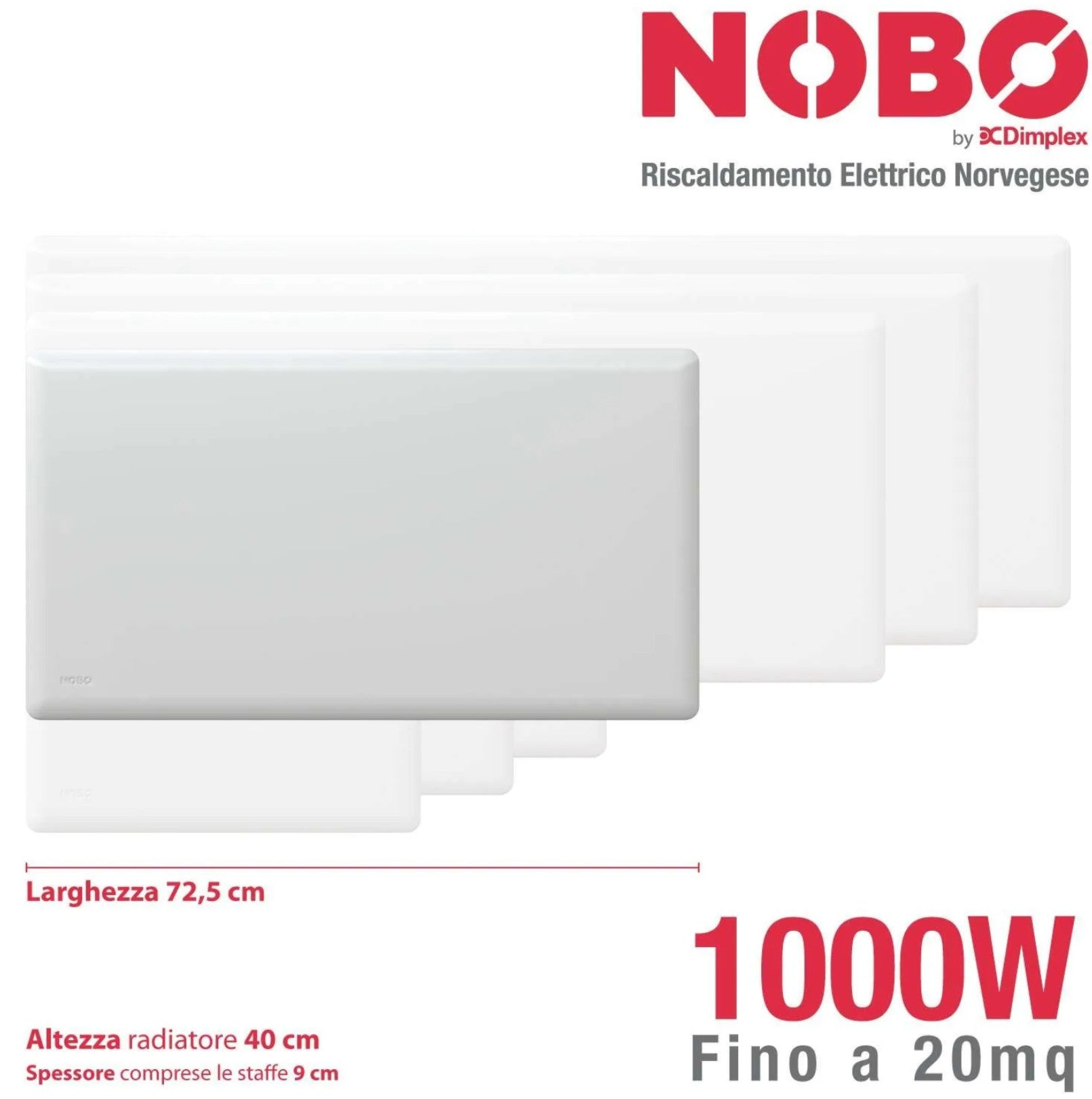 Radiatore elettrico norvegese NOBO 1000W perfetto per ambienti fino a 20 m², riscaldamento uniforme ed ecologico.