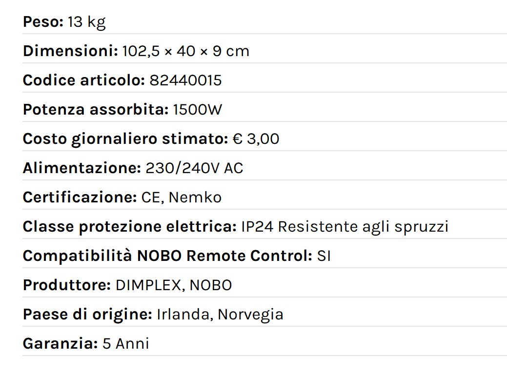 Radiatore elettrico norvegese NOBO 1500W perfetto per ambienti fino a 30 m², riscaldamento uniforme ed ecologico.