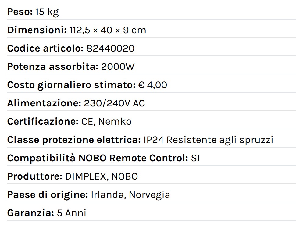 Radiatore elettrico norvegese NOBO 2000W perfetto per ambienti fino a 35 m², riscaldamento uniforme ed ecologico.