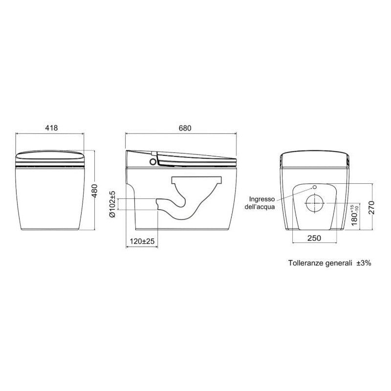 WC Elettronico Tondo Apollo in Ceramica Bianca con Lavaggio Automatico e Telecomando Bluetooth