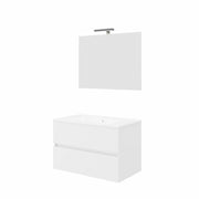 Composizione bagno 2 cassettoni con lavabo in ceramica e specchio con lampada led