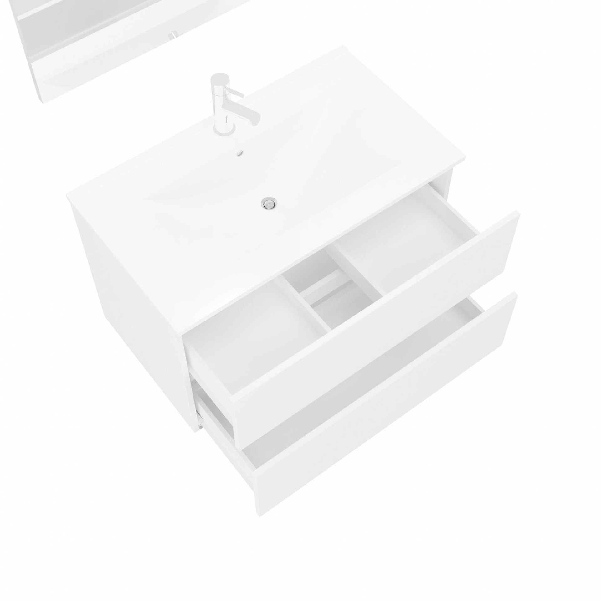 Composizione bagno 2 cassettoni con lavabo in ceramica e specchio con lampada led