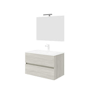 Composizione bagno 2 cassettoni con lavabo in ceramica e specchio con lampada led