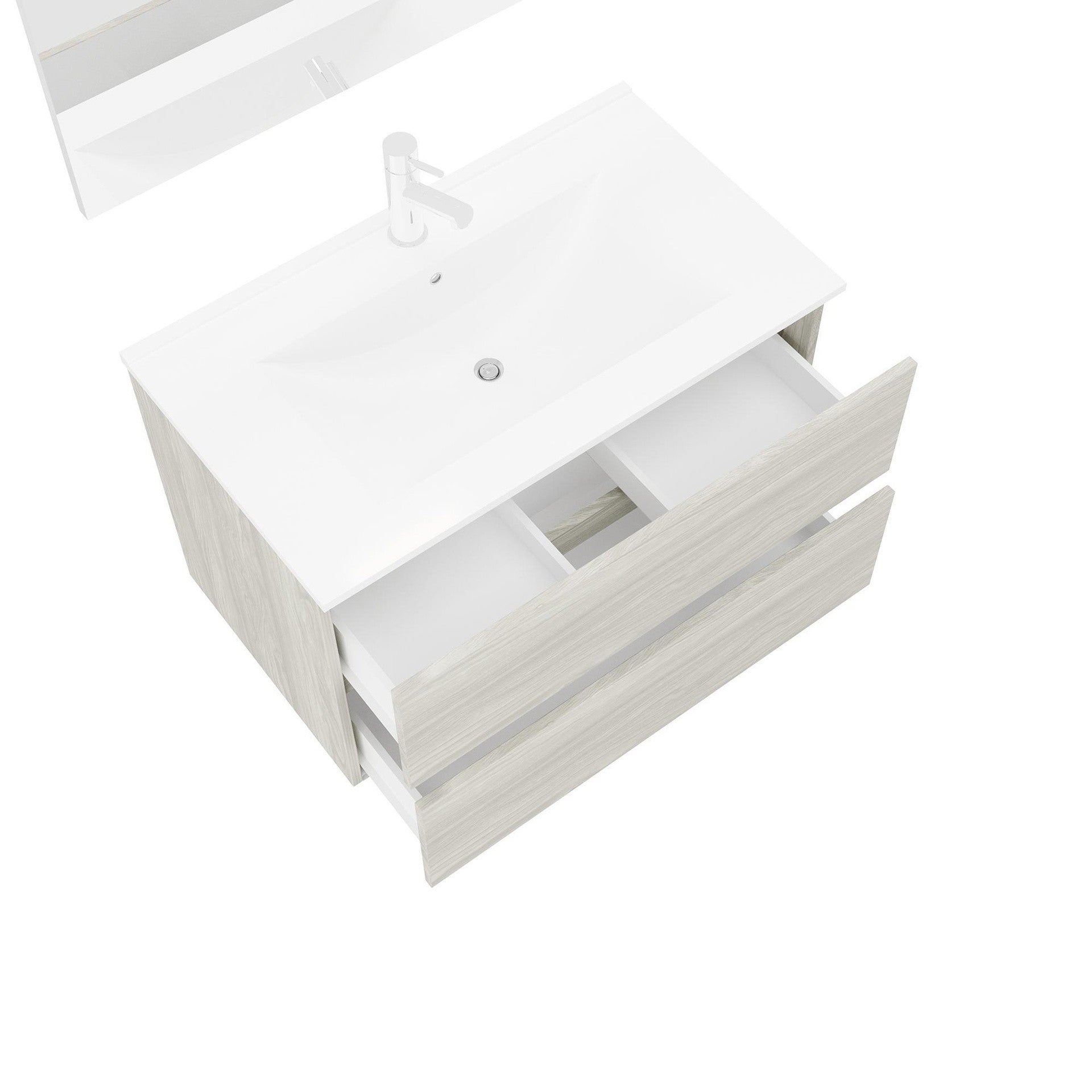 Composizione bagno 2 cassettoni con lavabo in ceramica e specchio con lampada led