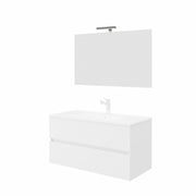 Composizione bagno 2 cassettoni bianco lucido con lavabo in ceramica e specchio con lampada led