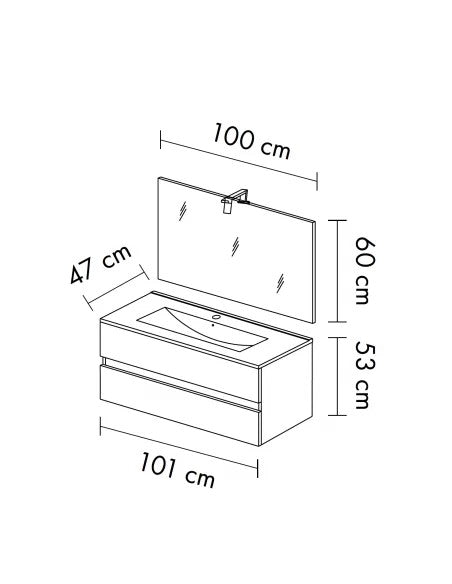 Composizione bagno 2 cassettoni bianco lucido con lavabo in ceramica e specchio con lampada led