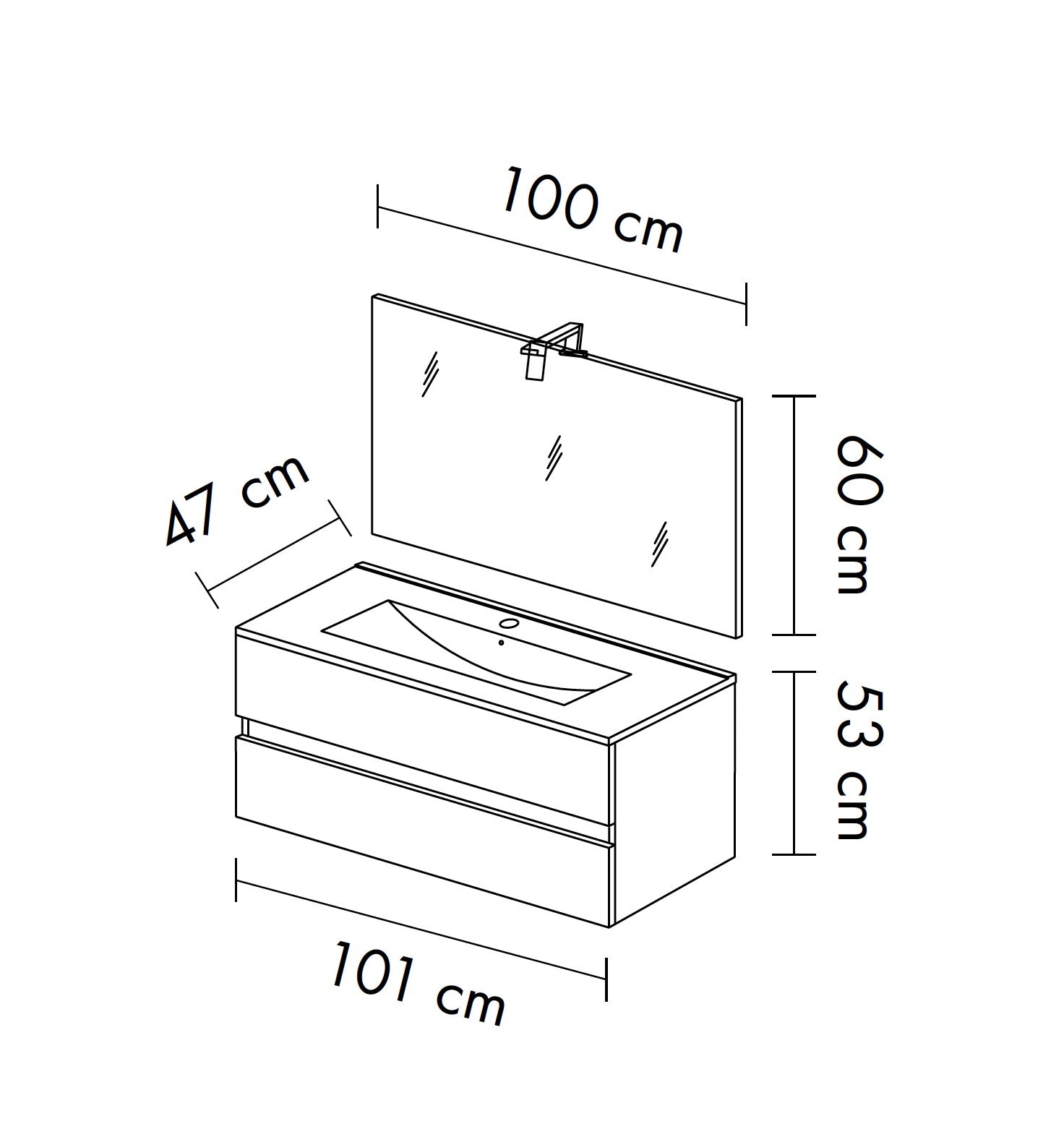 Composizione bagno 2 cassettoni rovere fumo con lavabo e specchio con lampada led