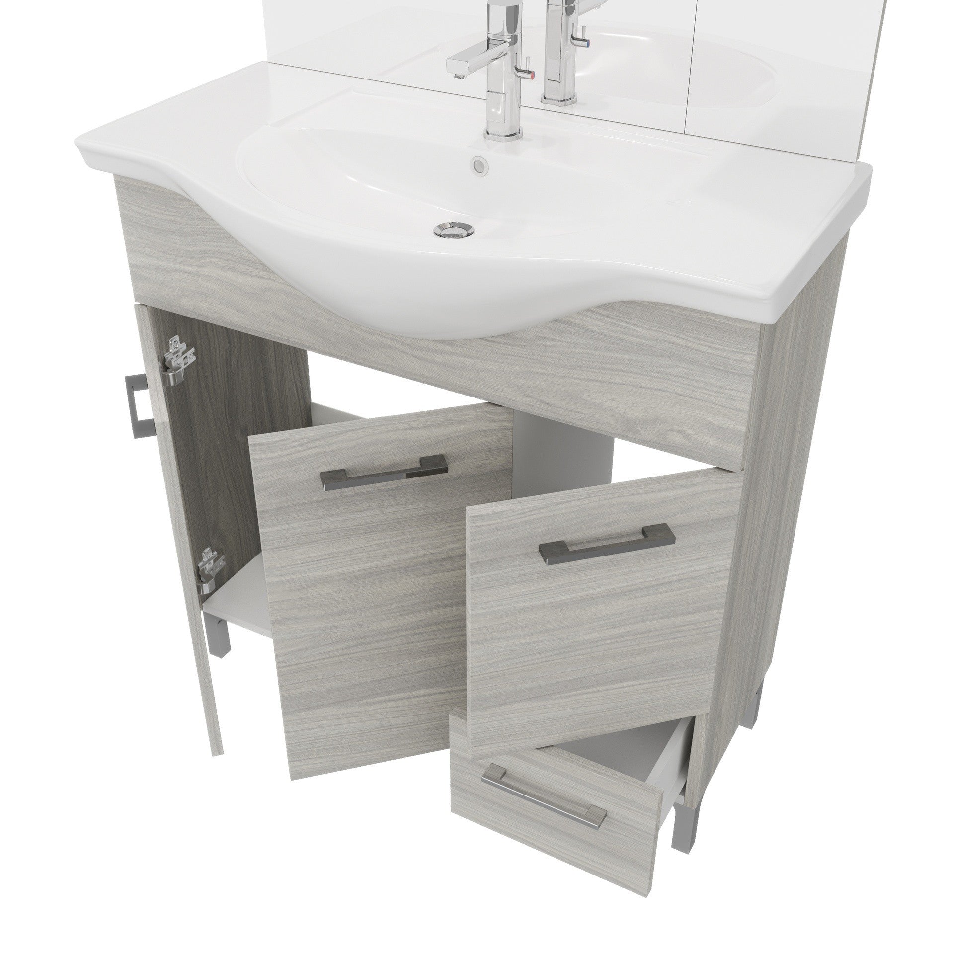 Composizione da bagno 3 ante da 105cm con lavabo e specchiera con pensile e luci a led