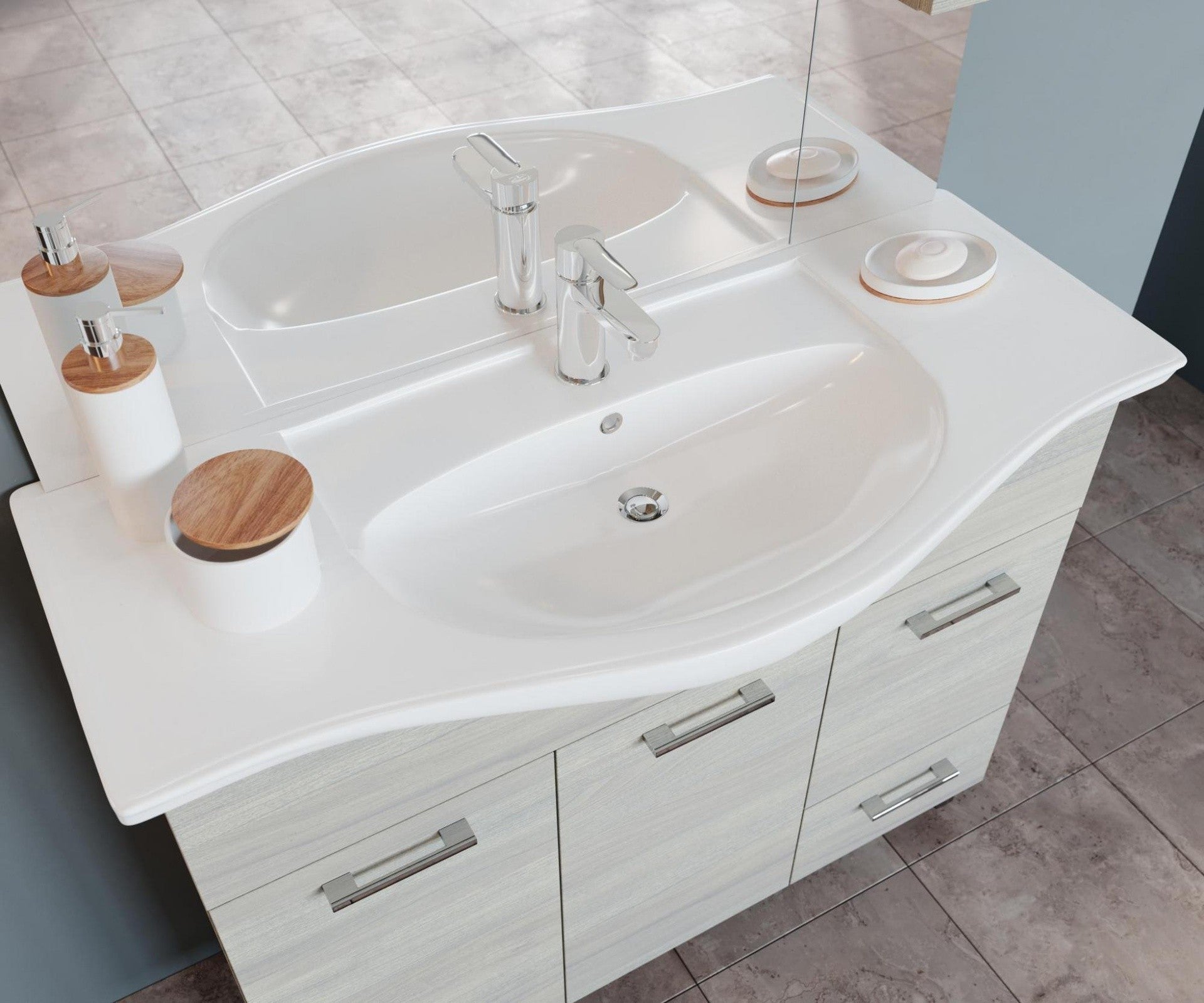 Composizione da bagno 3 ante da 105cm con lavabo e specchiera con pensile e luci a led