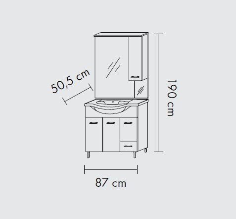 Composizione da bagno 3 ante da 85cm con cassetto , lavabo e specchiera con pensile e luci a led