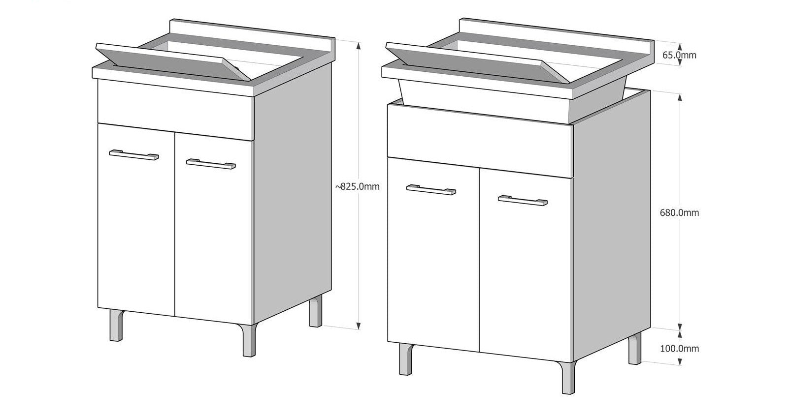 Lavatoio 2 ante da cm 50x50 colore rovere bianco
