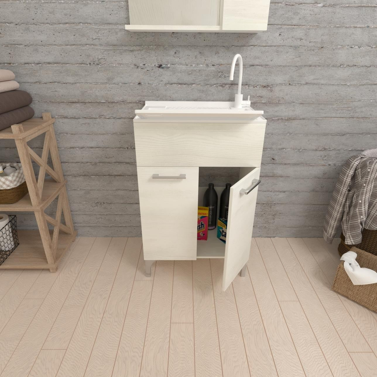 Lavatoio 2 ante da cm 50x50 colore rovere bianco