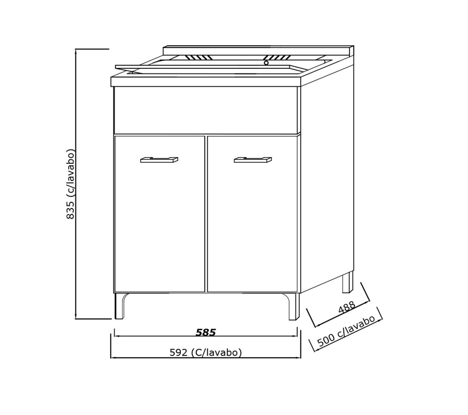 Lavatoio 2 ante da cm 60x50 colore rovere bianco