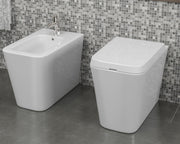 Coppia sanitari in ceramica  filomuro WC e bidet con sedile soft close
