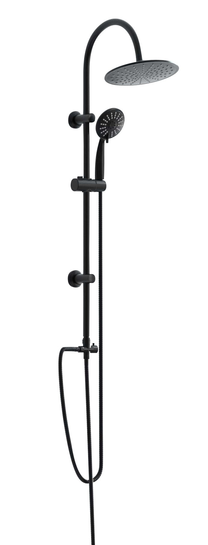 Colonna doccia Sherry nera in metallo tonda con doccetta a 3 getti e soffione anticalcare