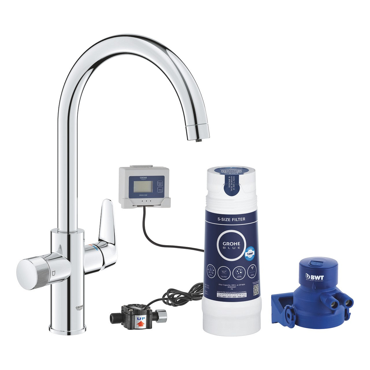 Grohe Blue Pure miscelatore da lavello BauCurve con sistema di filtraggio cromo 30581000
