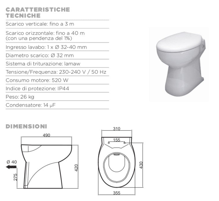 SFA WC In Ceramica Con Trituratore Watersan Compact 1