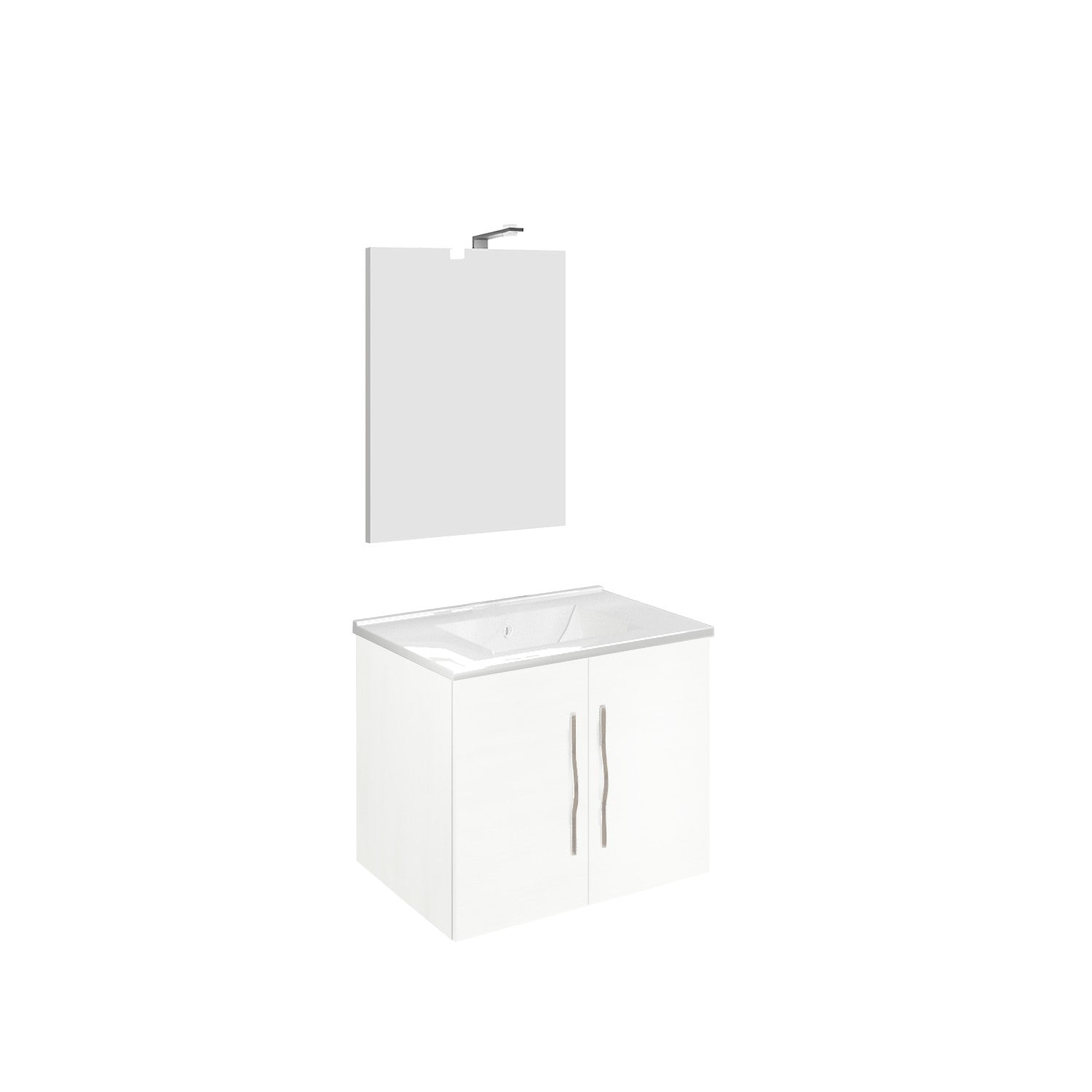 Composizione bagno 61cm , lavabo in ceramica , mobile e specchio con lampada modello Corallo 4052