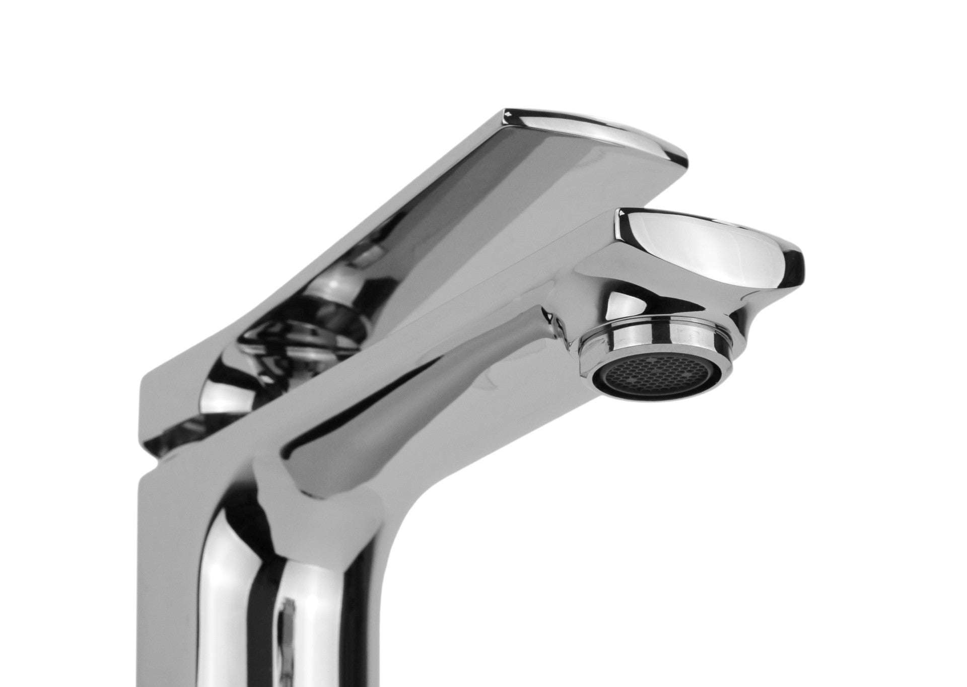 Miscelatore lavabo monoforo in ottone cromato modello Kora con leva inclinata e piletta clic-clac inclusa