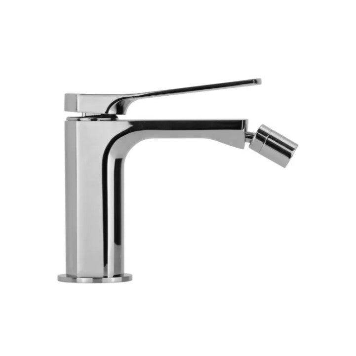 Miscelatore bidet monoforo in ottone cromato modello Kora con leva inclinata e piletta clic-clac inclusa