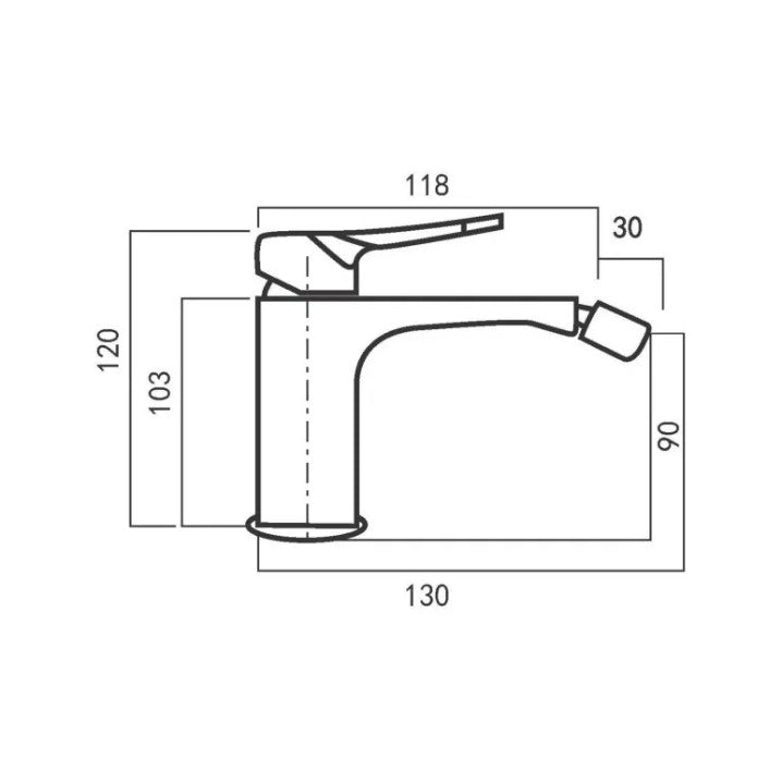 Miscelatore bidet monoforo in ottone cromato modello Kora con leva inclinata e piletta clic-clac inclusa