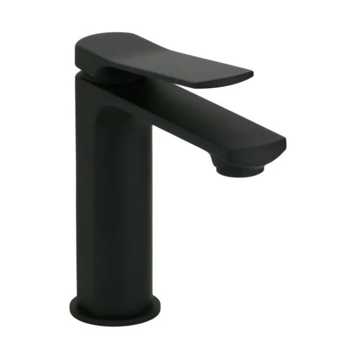 Miscelatore lavabo monoforo in ottone nero opaco modello Kora con leva inclinata e piletta clic-clac inclusa