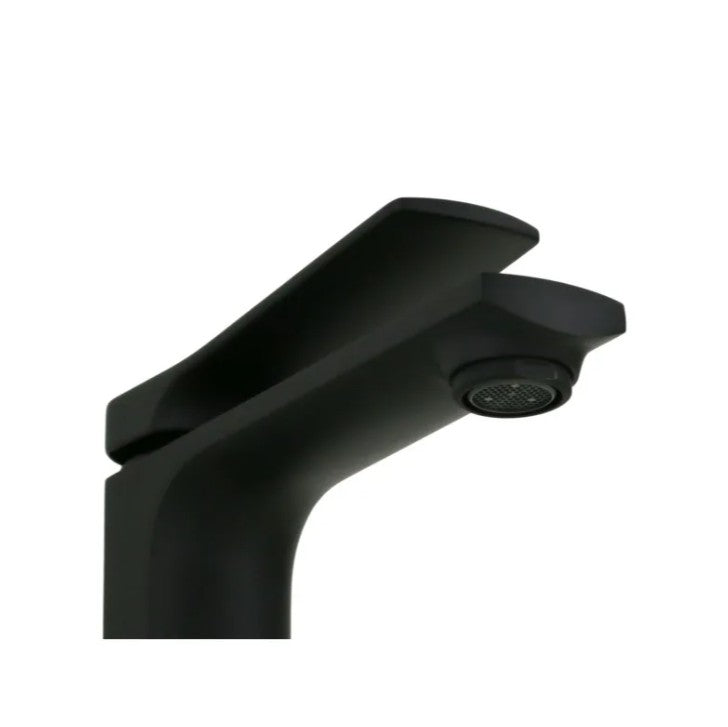 Miscelatore lavabo monoforo in ottone nero opaco modello Kora con leva inclinata e piletta clic-clac inclusa