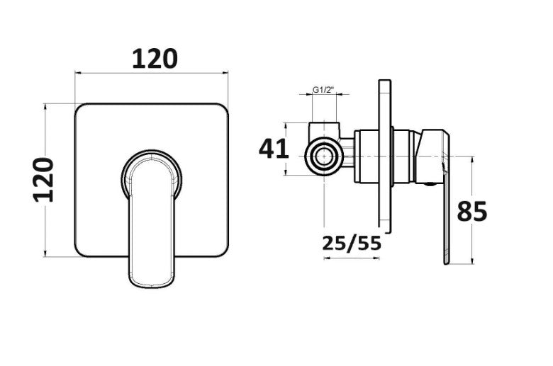 Miscelatore doccia ad incasso una via modello 23 in ottone cromato