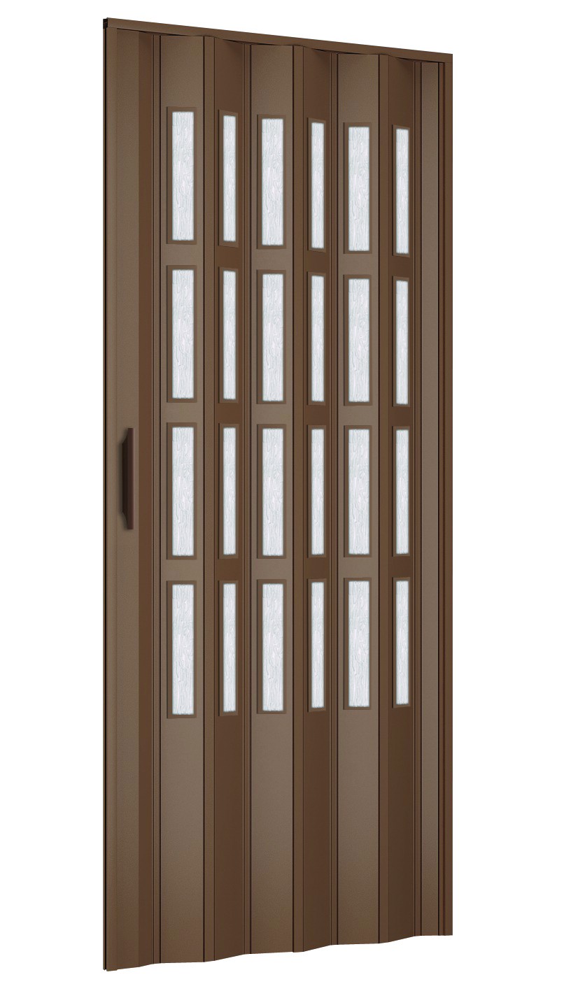 Porta a Soffietto da Interno 82x210 cm in PVC con vetro Niagara Mod. Extra Standard colore noce