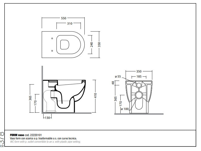 Alice Ceramica "Form" Coppia di sanitari da terra filo muro bianco lucido