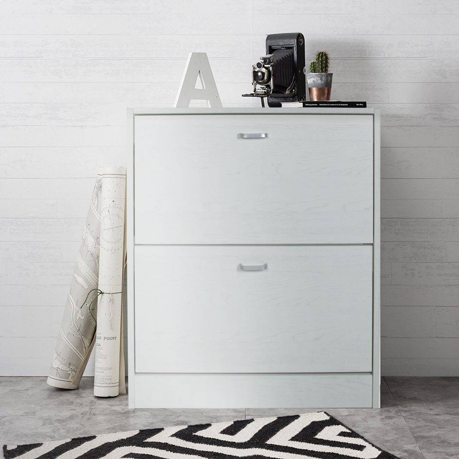 Scarpiera doppia profondità 2 ante, legno rovere sbiancato 63X24X80cm