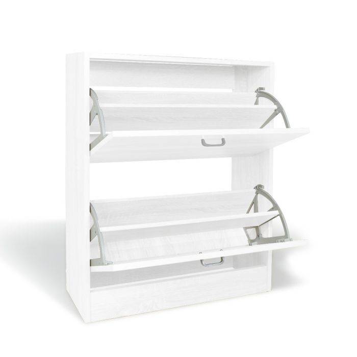 Scarpiera doppia profondità 2 ante, legno rovere sbiancato 63X24X80cm