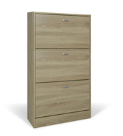 Scarpiera doppia profondità 3 ante, legno Rovere 63X24X115cm