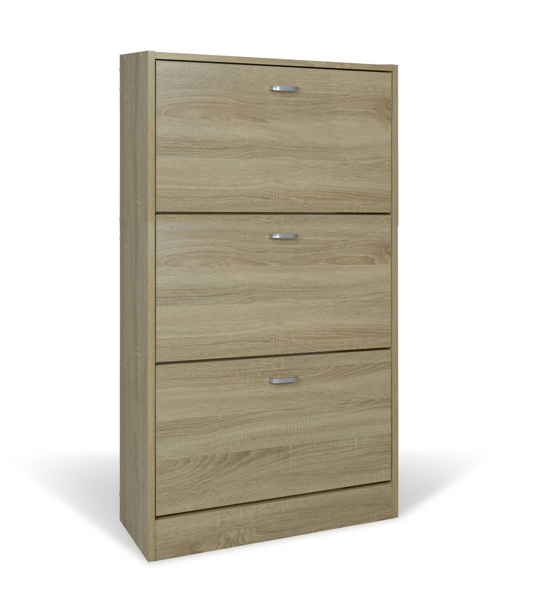 Scarpiera doppia profondità 3 ante, legno Rovere 63X24X115cm