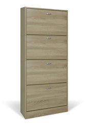 Scarpiera doppia profondità 4 ante, legno rovere 63X24X150cm