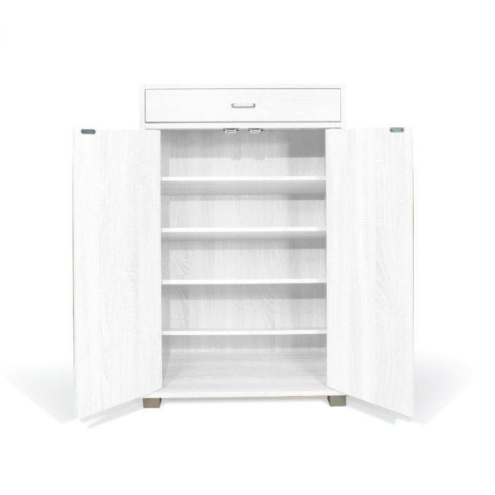 Scarpiera multiuso con 2 ante e 1 cassetto, legno sbiancato 63X33X95cm