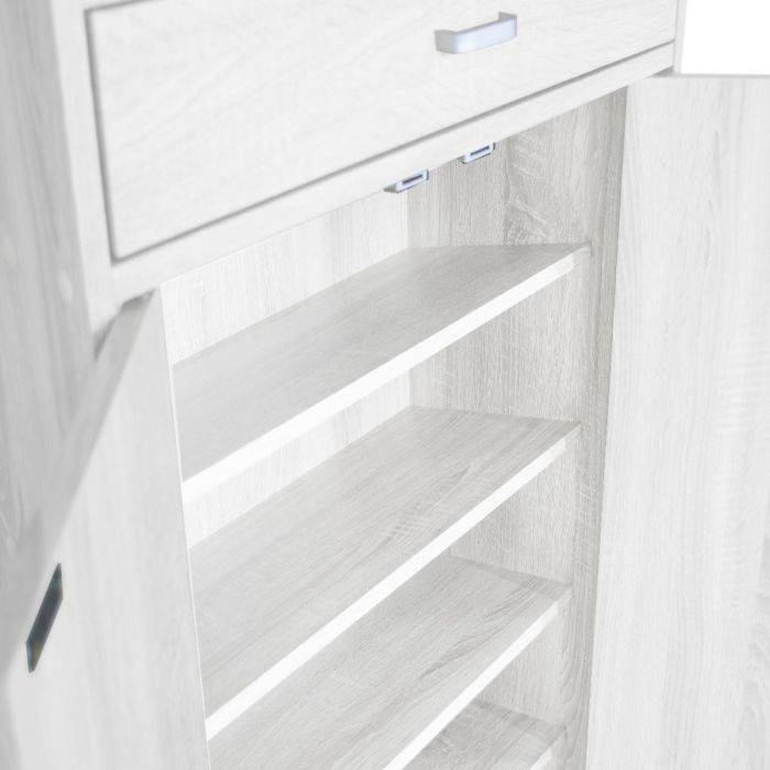 Scarpiera multiuso con 2 ante e 1 cassetto, legno sbiancato 63X33X95cm