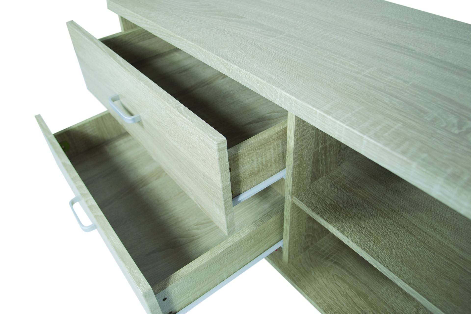 Mobile porta tv con cassetti e ripiani in rovere 120x40x43,5 cm