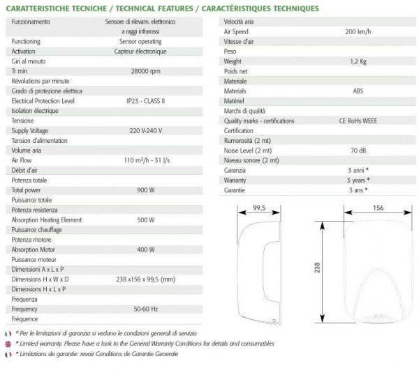 Asciugamani elettrico 900W vama SMART JET mini BF bianco