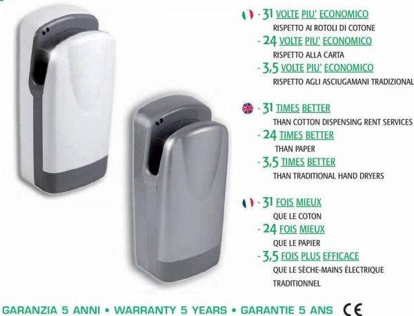 Asciugamani elettrico a parete Tornado Protech BF in plastica bianco