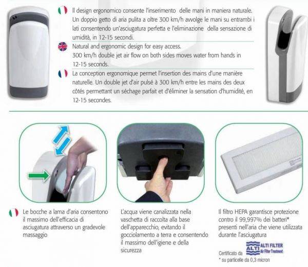 Asciugamani elettrico a parete Tornado Protech BF in plastica bianco