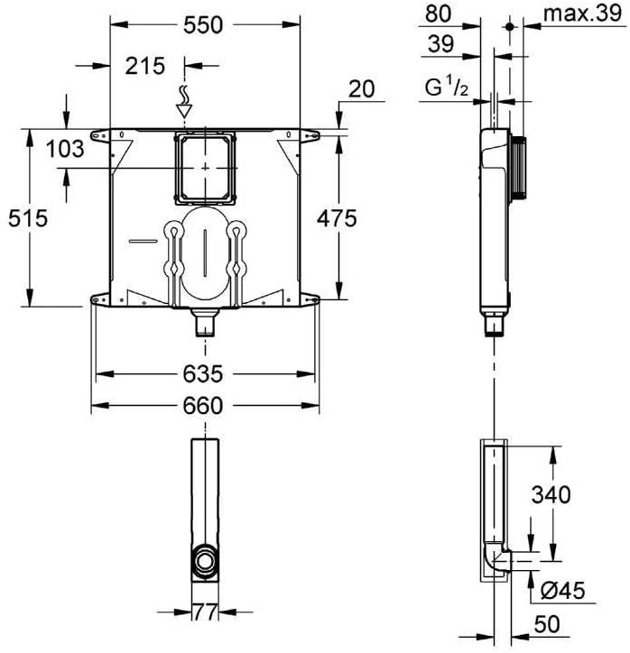 Cassetta scarico GROHE ad incasso per bagno spessore 80mm