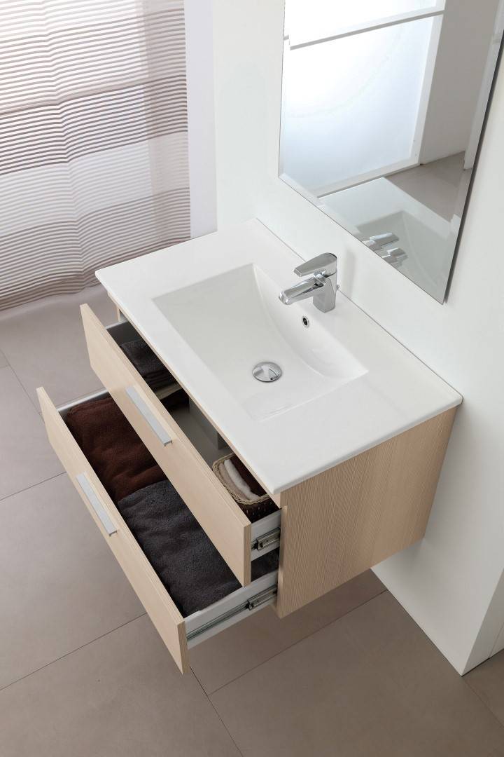 Composizione bagno sospesa linea Stella 80cm colore Larice