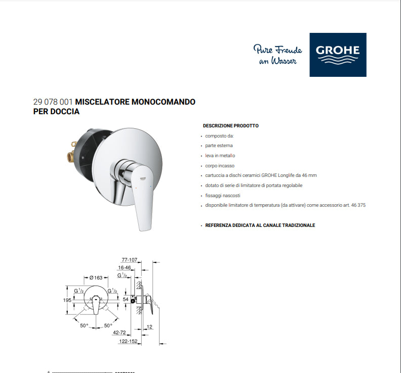 Miscelatore doccia Grohe mod. BauEdge monocomando cromato
