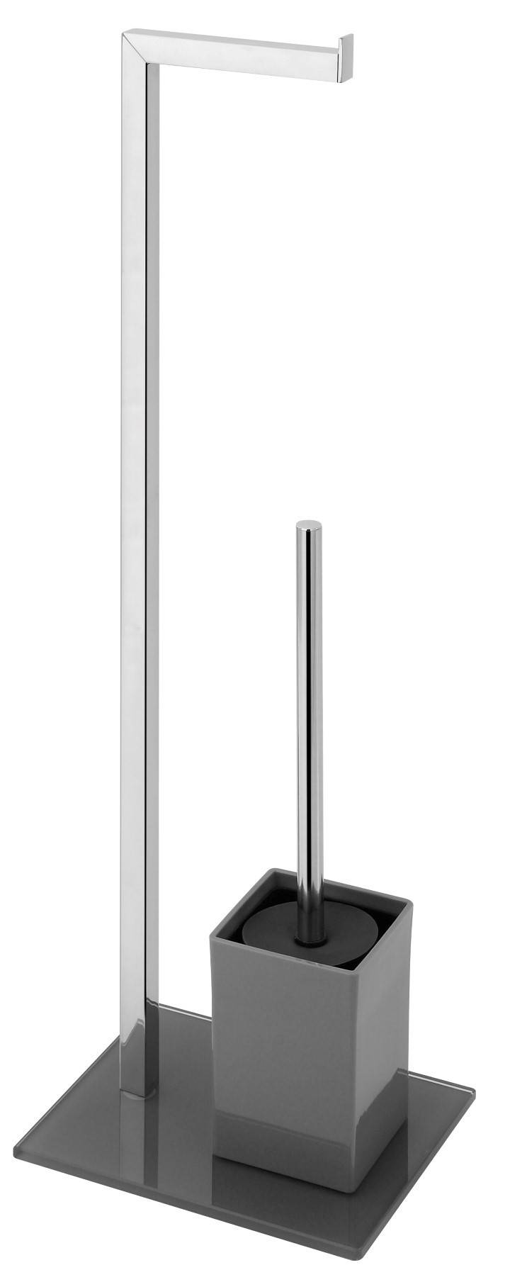 Piantana d' appoggio portarotolo più scopino con base in vetro color Grigio