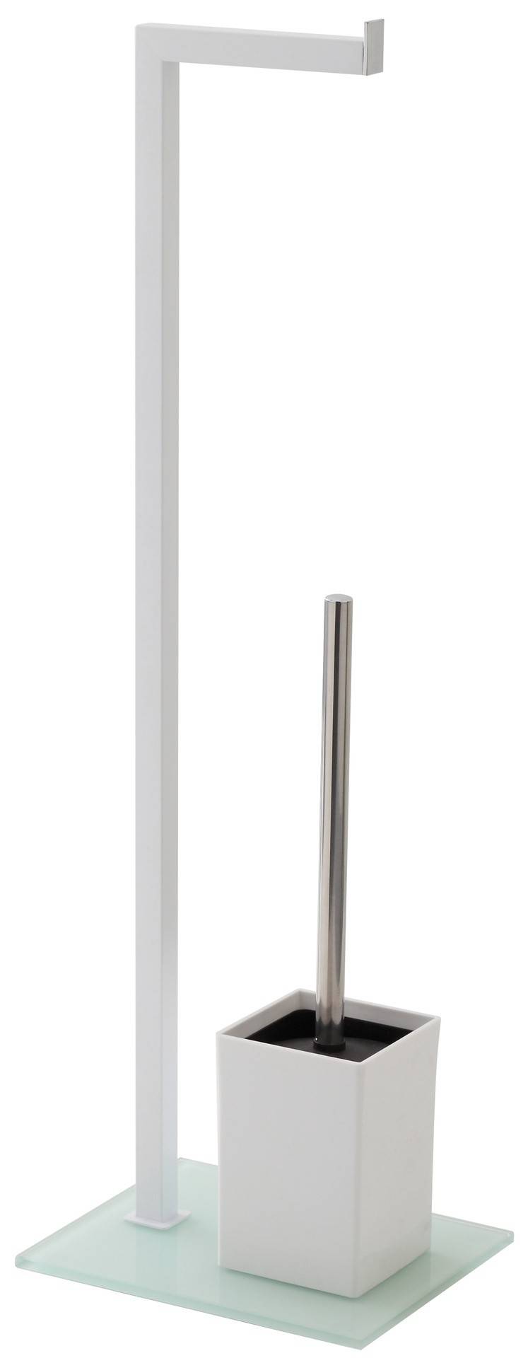 Piantana d' appoggio portarotolo più portascopino con base in vetro Bianca