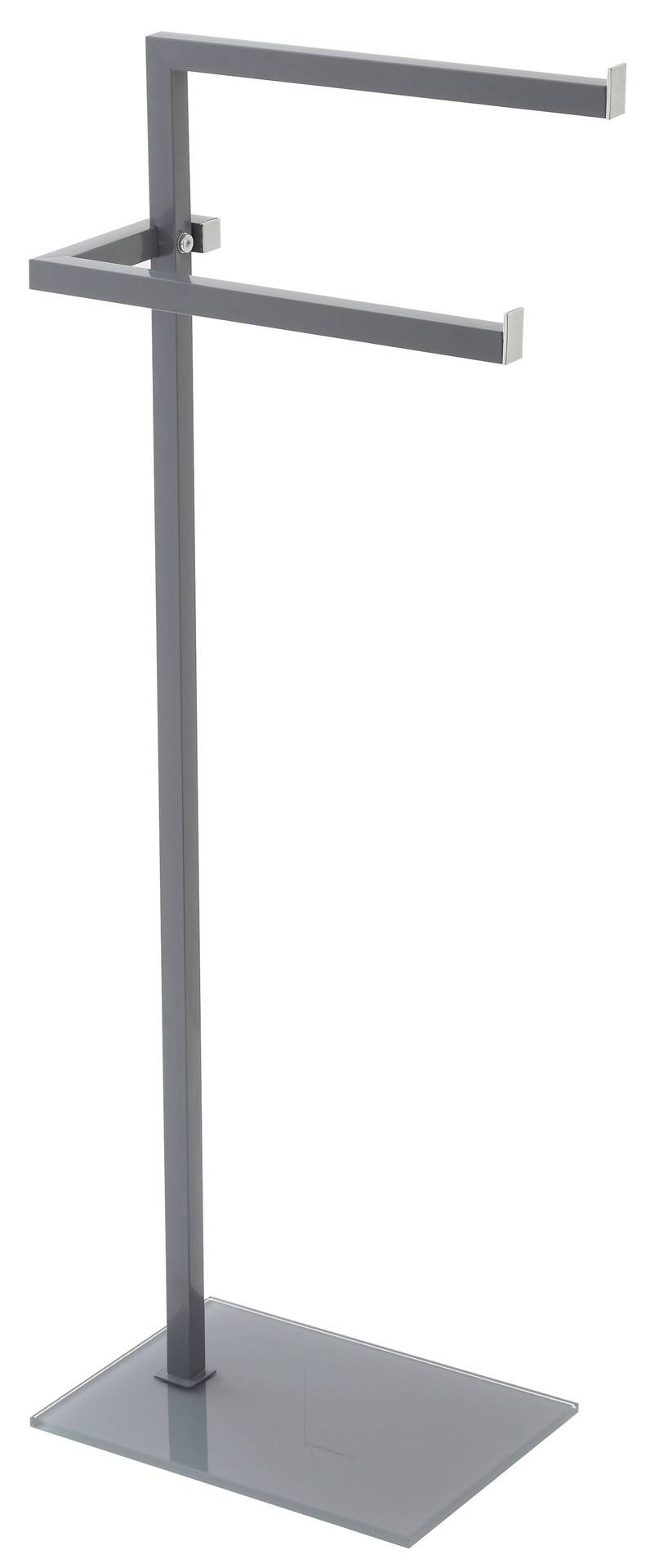 Piantana porta asicugamani 2 bracci in acciaio con base in vetro temperato grigio