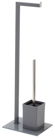 Piantana d' appoggio portarotolo più portascopino con base in vetro colore Grigio