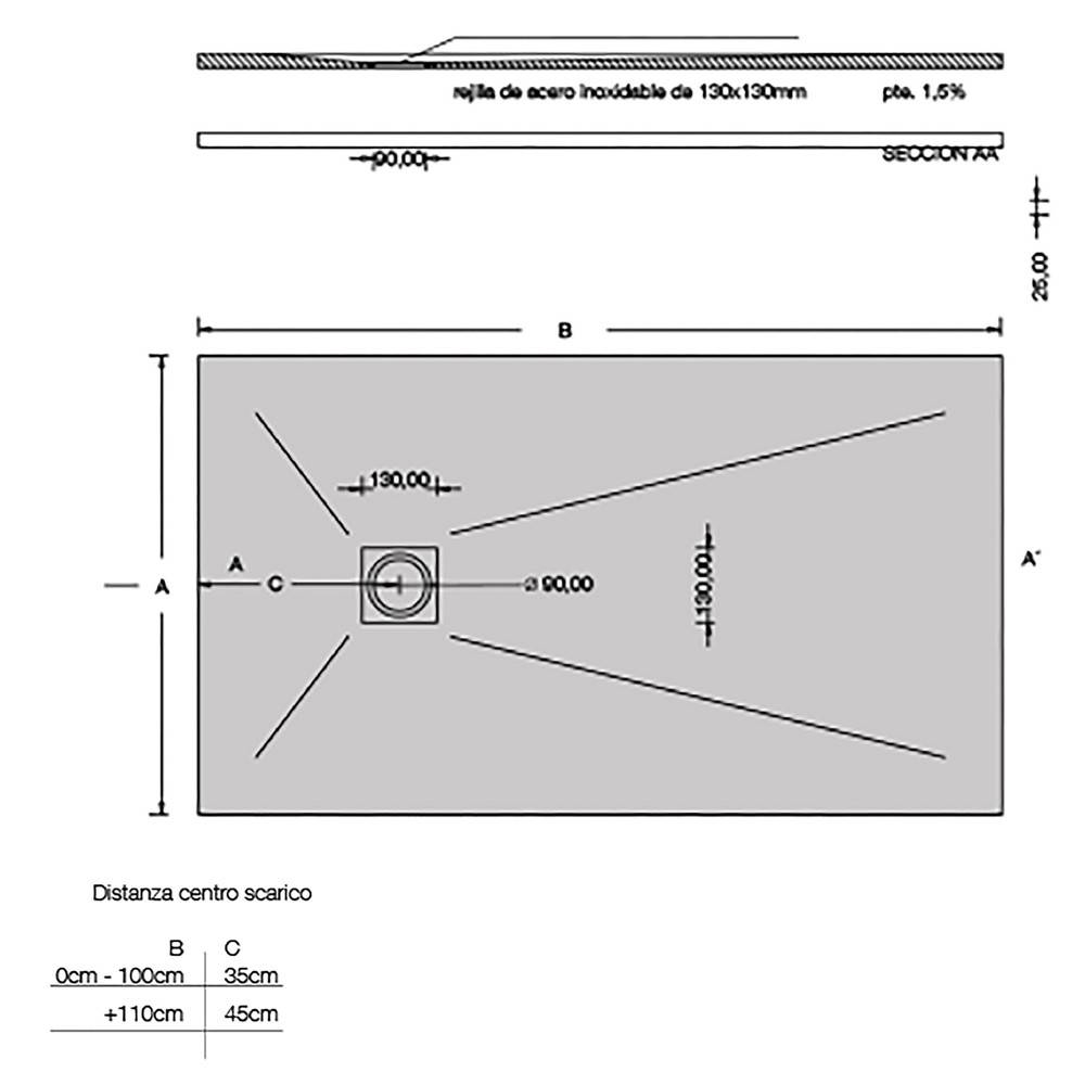 Piatto doccia effetto pietra 70x170 Antracite mineralmarmo pieno piletta inclusa